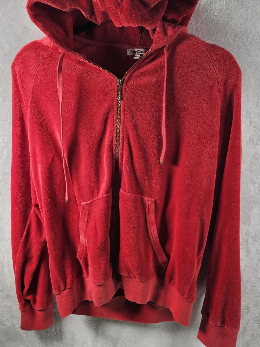 Juicy Couture Red Velour Terry Full Zip Y2K Hoodie Track Jacket Womens Medium